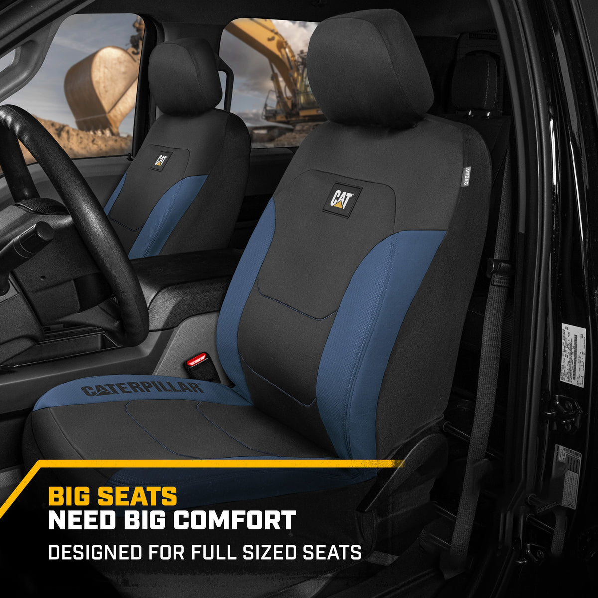 CAT FlexFit Black Blue Seat Covers for Cars, Trucks, & SUV - (2) Front Car Seat Cover Front Seat Protectors - Airbag Compatible Seat Covers for SUV Interior Covers & Truck Seat Cover Car Accessories