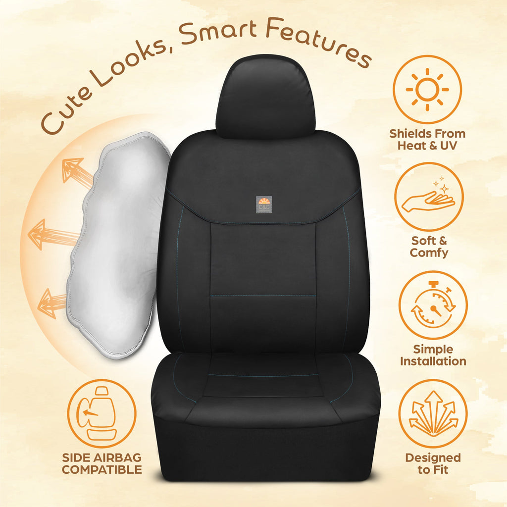C&C Napa Leatherette 2 Front Seat Covers - Faux Leather Car Seat Protectors for Cars & Trucks - UV-Resistant, Easy to Clean, Semi-Universal Fit - Stylish Coastal Design for Summer Car Interior Upgrade