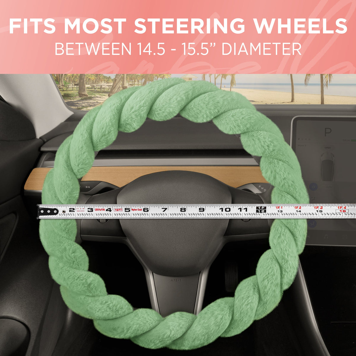 Carbella Twisted Plush Fur Steering Wheel Cover (Fits 14.5" - 15.5")