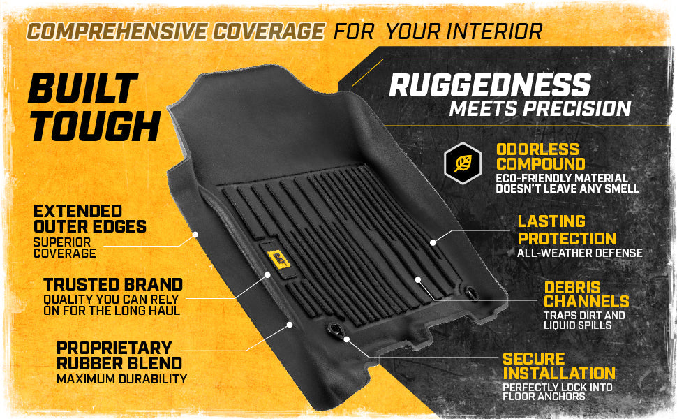 CAT 3-Piece JustFit 3D Front Floor Mats and Rear Floor Mats for Dodge Ram 1500 Crew Cab 2009-2018, Dodge Ram 2500/3500 Crew Cab 2010-2018, Dodge Ram Classic 2019-2024