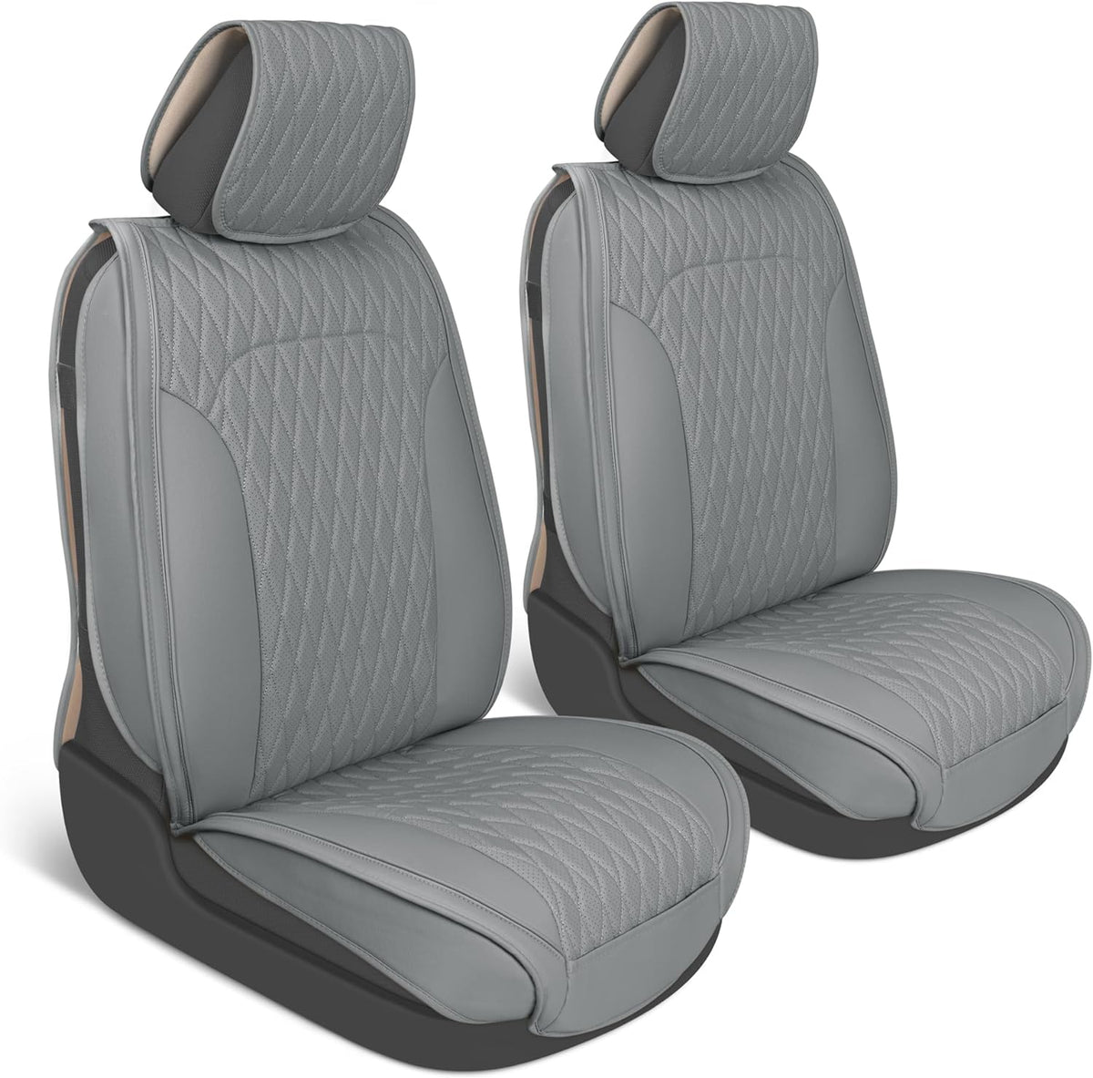 Car Seat Covers - DiamondLux Edition Premium Faux Leather Seat Protectors - Double Cross Stitched Cushioned Automotive Accessories for Trucks, SUVs, Cars - Front Seat Set