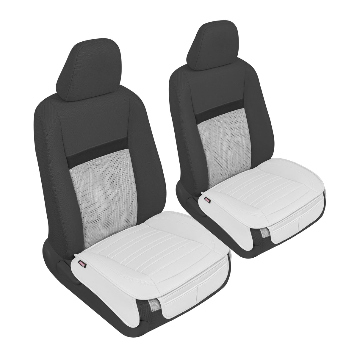 Motor Trend Faux Leather Front Seat Cover for Cars - Set of 2 White Front Car Seat Covers for SUV & Truck with Storage Pockets - Automotive Car Seats Cover Protector - For Bottom Cushion Coverage Only