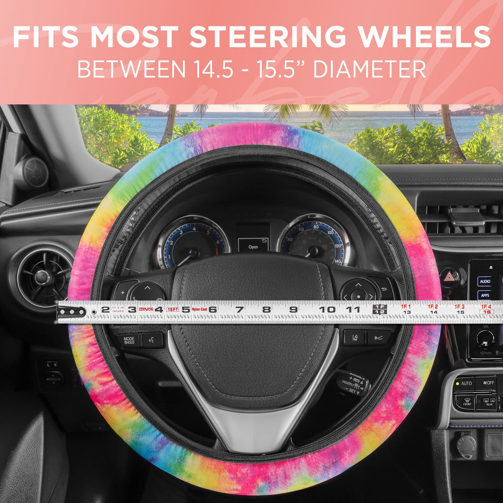 Carbella 3-Piece Tie-Dye Front Seat Covers and Steering Wheel Cover (Fits 14.5" - 15.5")