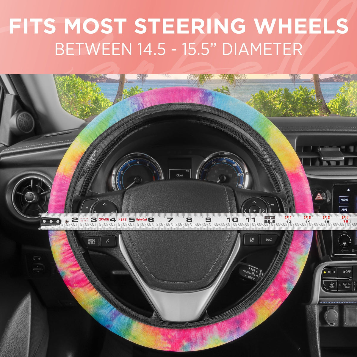 Carbella 3-Piece Tie-Dye Front Seat Covers and Steering Wheel Cover (Fits 14.5" - 15.5")