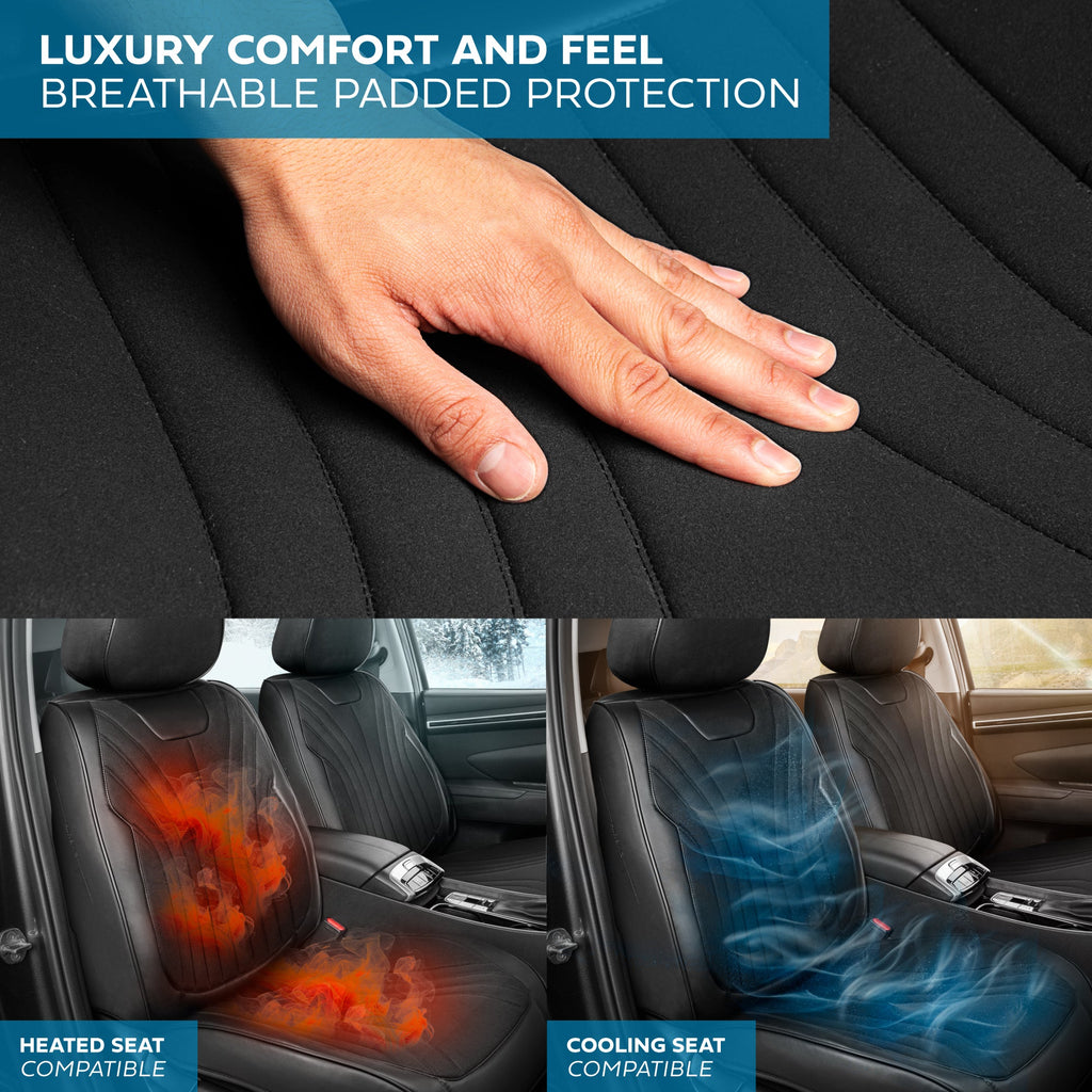 MotorBox Elite Edition Faux Leather & Suede Seat Covers for Cars, Trucks, & SUV - 2 Black Car Seat Covers for Front Seats - Universal Fit Car Accessories Automotive Interior Cover Protector for Cars