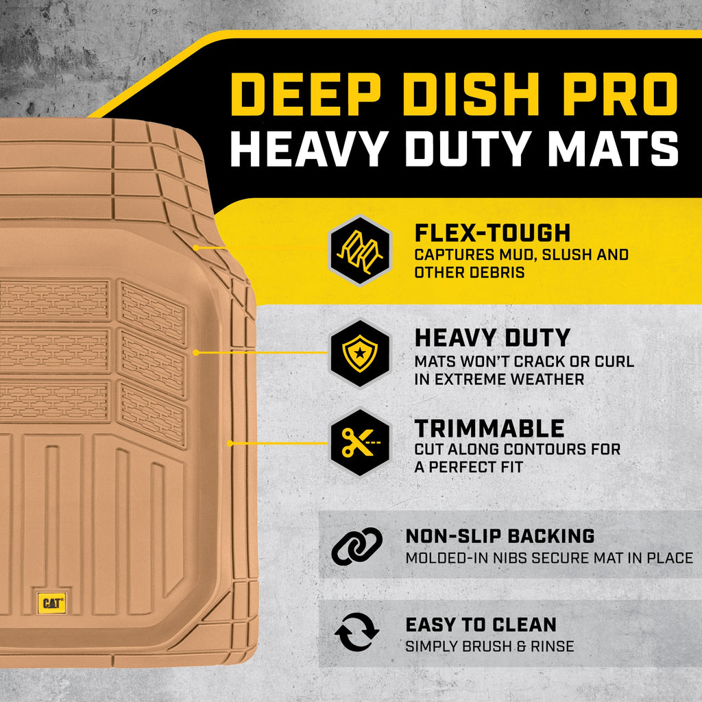 CAT 3-Piece Deep Dish Front Floor Mats and Rear Floor Mats - Heavy Duty, All Weather, Trim to Fit