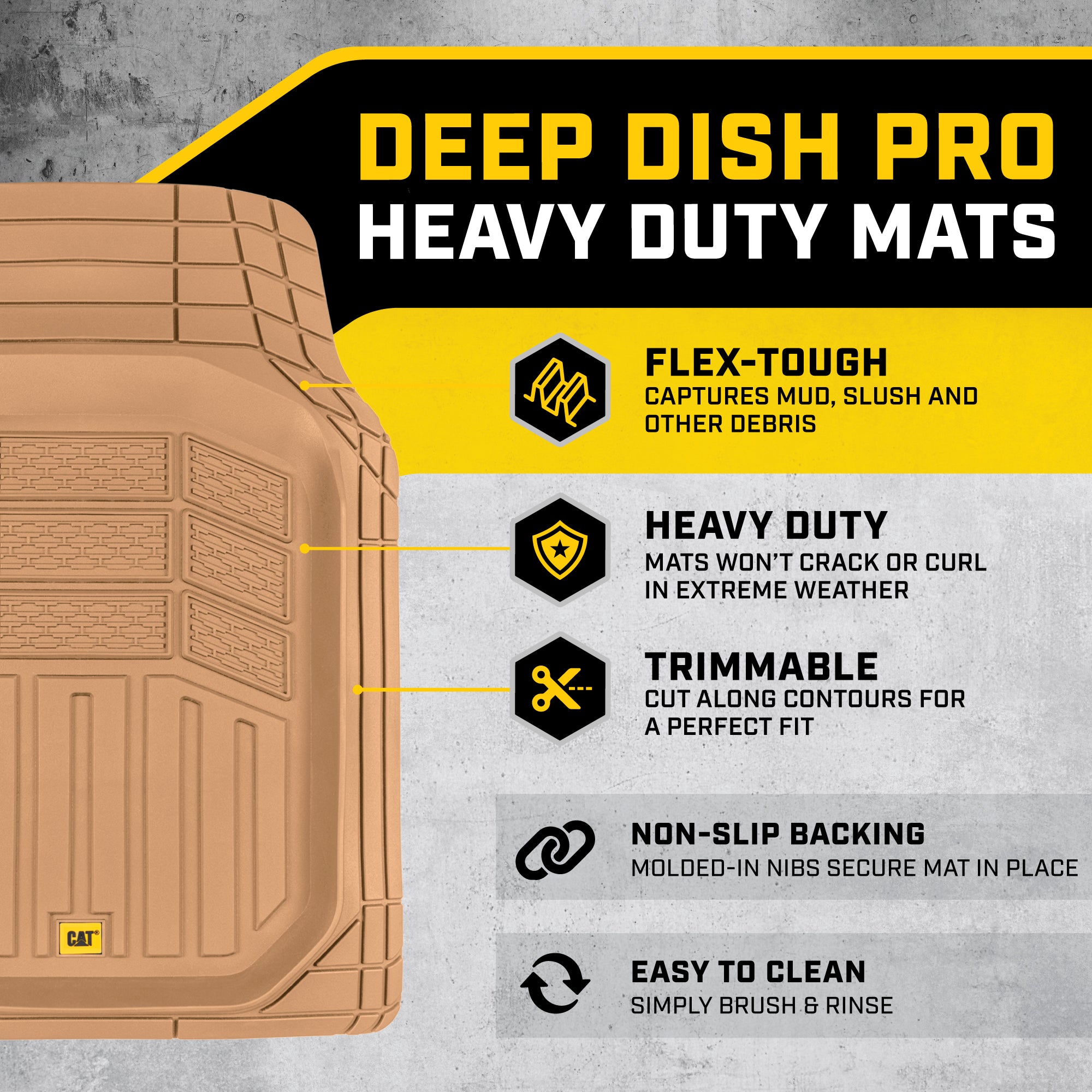 CAT 3-Piece Deep Dish Front Floor Mats and Rear Floor Mats - Heavy Duty, All Weather, Trim to Fit