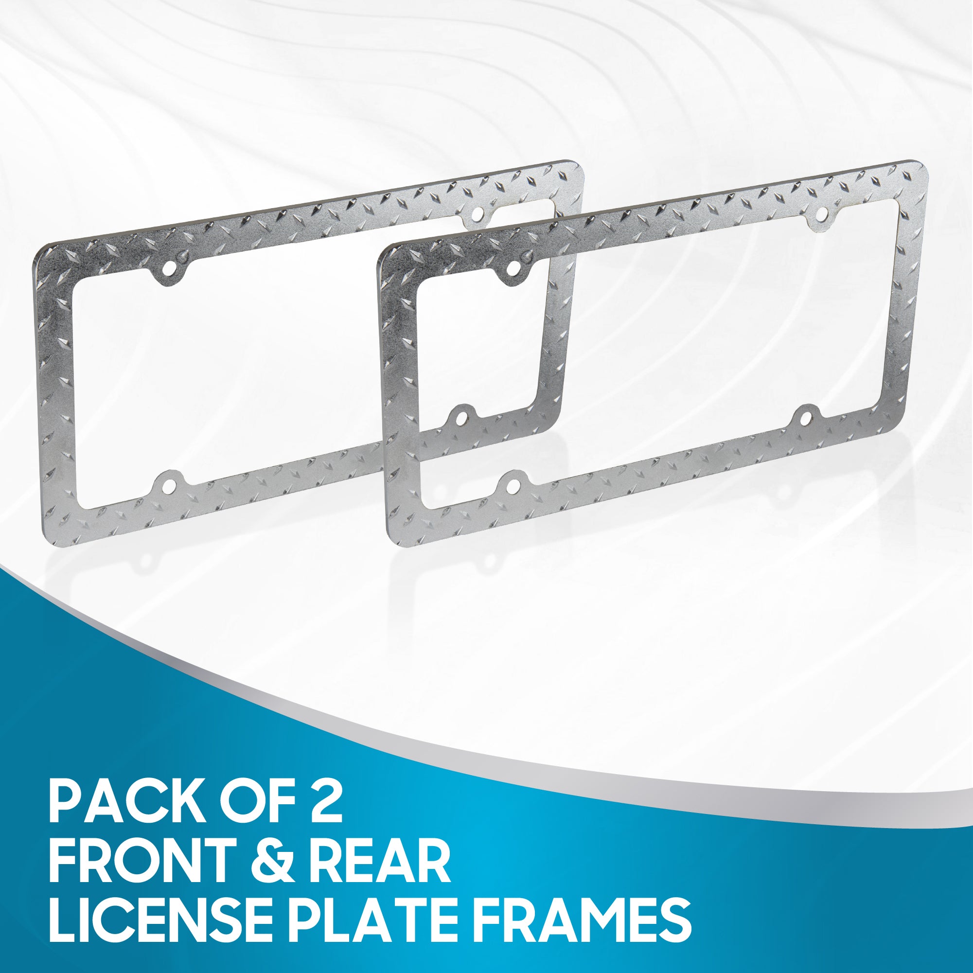 Chrome Plated Rust-Proof Die-Cast Stainless Metal License Plate Frame/Holder Universal Size - Blank Metal Design (Pack of 2)