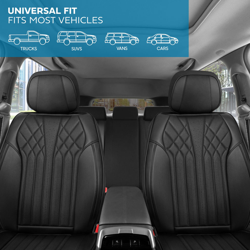 MotorBox Elite Edition Faux Leather & Suede Seat Covers for Cars, Trucks, & SUV - 2 Black Car Seat Covers for Front Seats - Universal Fit Car Accessories Automotive Interior Cover Protector for Cars