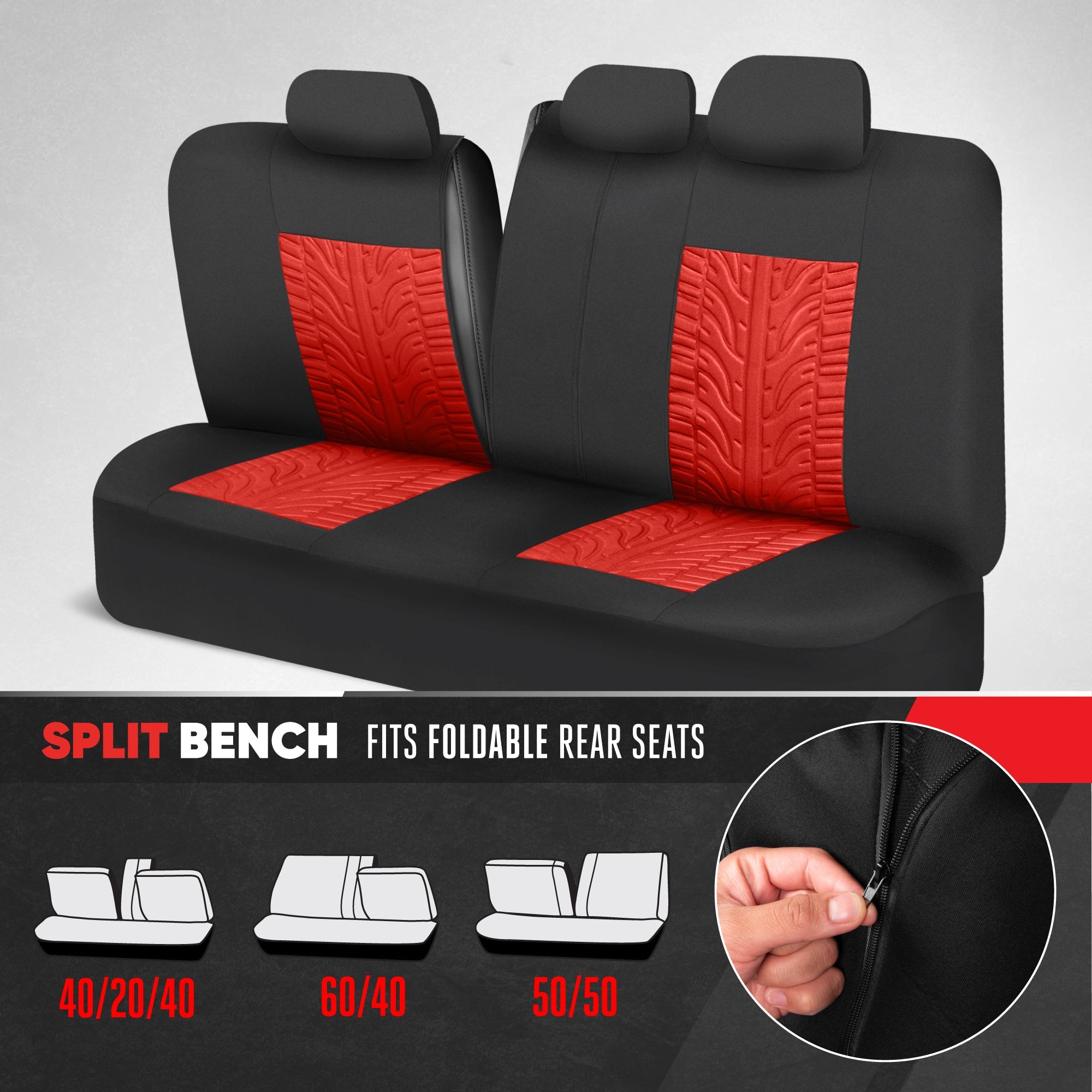 MotorTrend GrandPrix Tire Embossed Front Seat Covers and Rear Seat Covers - Red