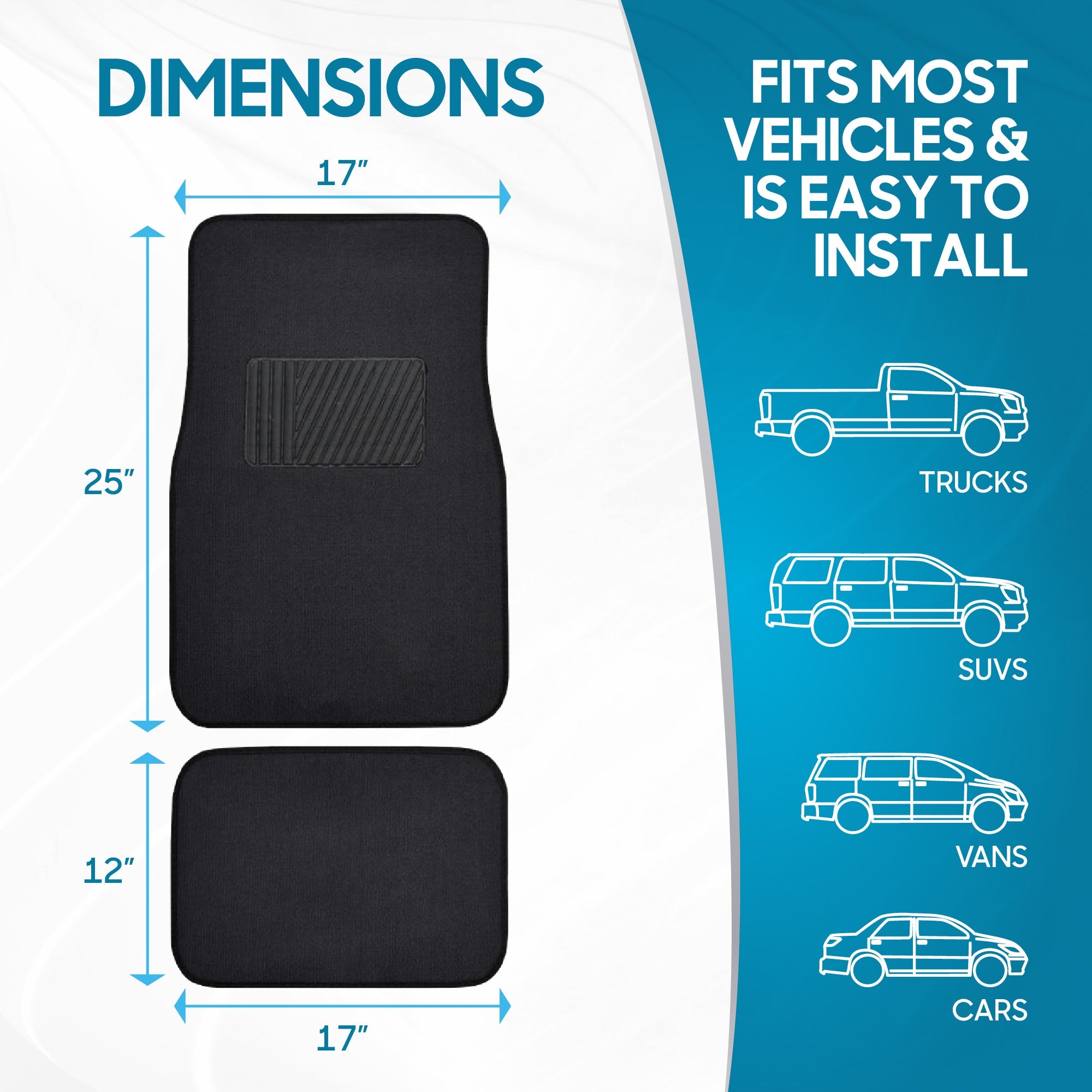BDK 4-Piece Premium Carpet Non-Slip Heel Pad Front Floor Mats and Rear Floor Mats
