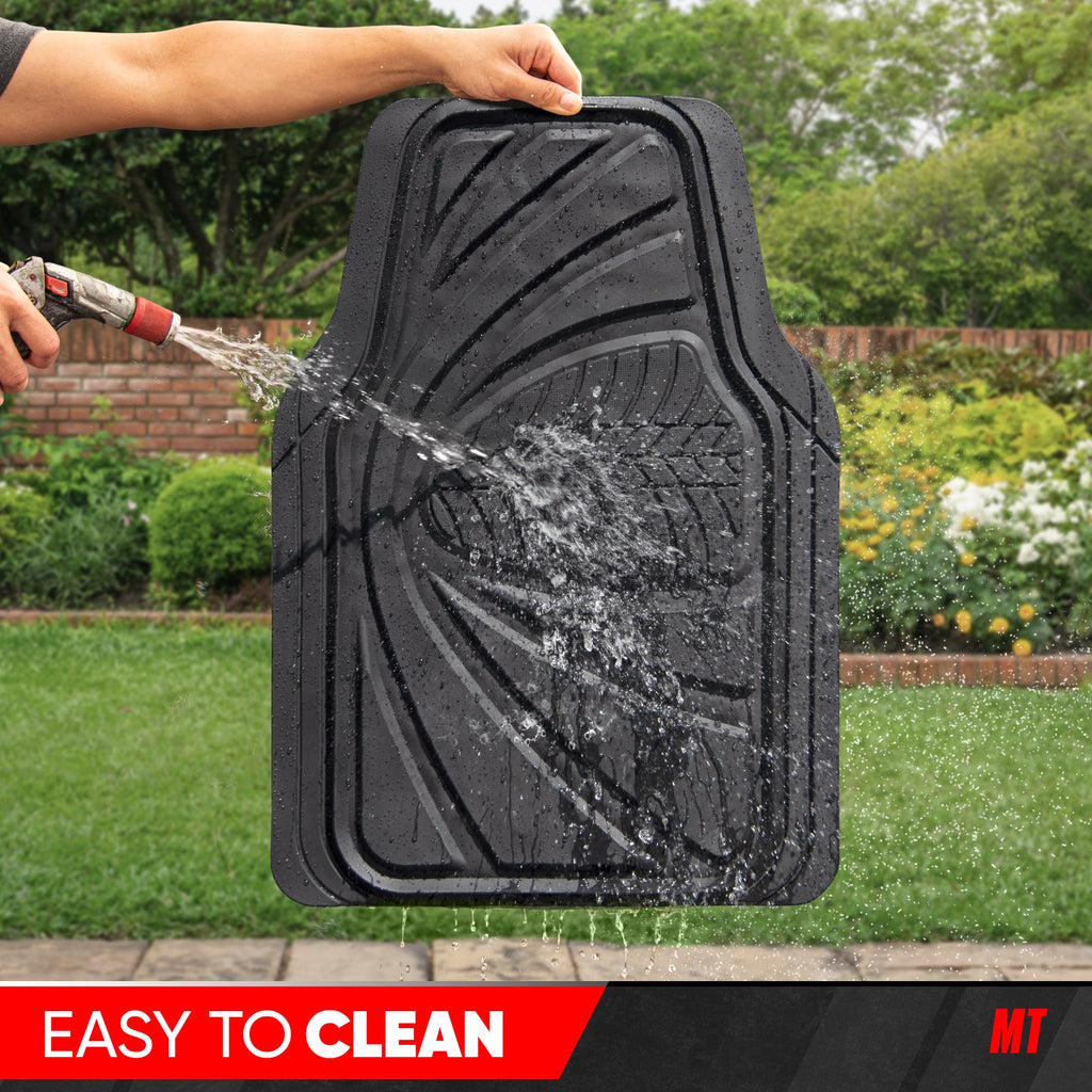 Motor Trend FlexTough Guard All-Weather Floor Mats for Cars – Black Waterproof Rubber Floor Mats, Universal Trim-to-Fit Automotive Accessories for Cars, Trucks & SUV