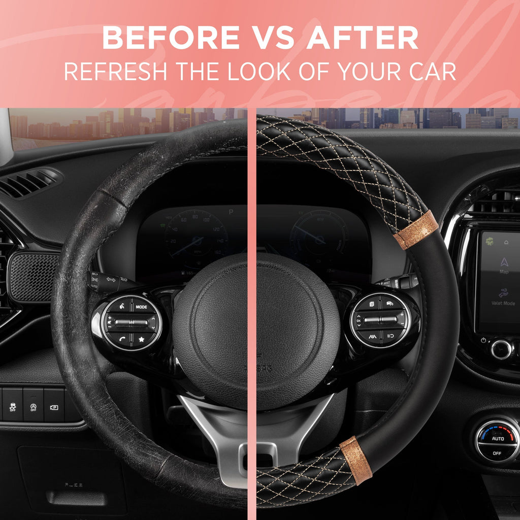Carbella Bronze Quilted Steering Wheel Cover (Fits 14.5" - 15.5")