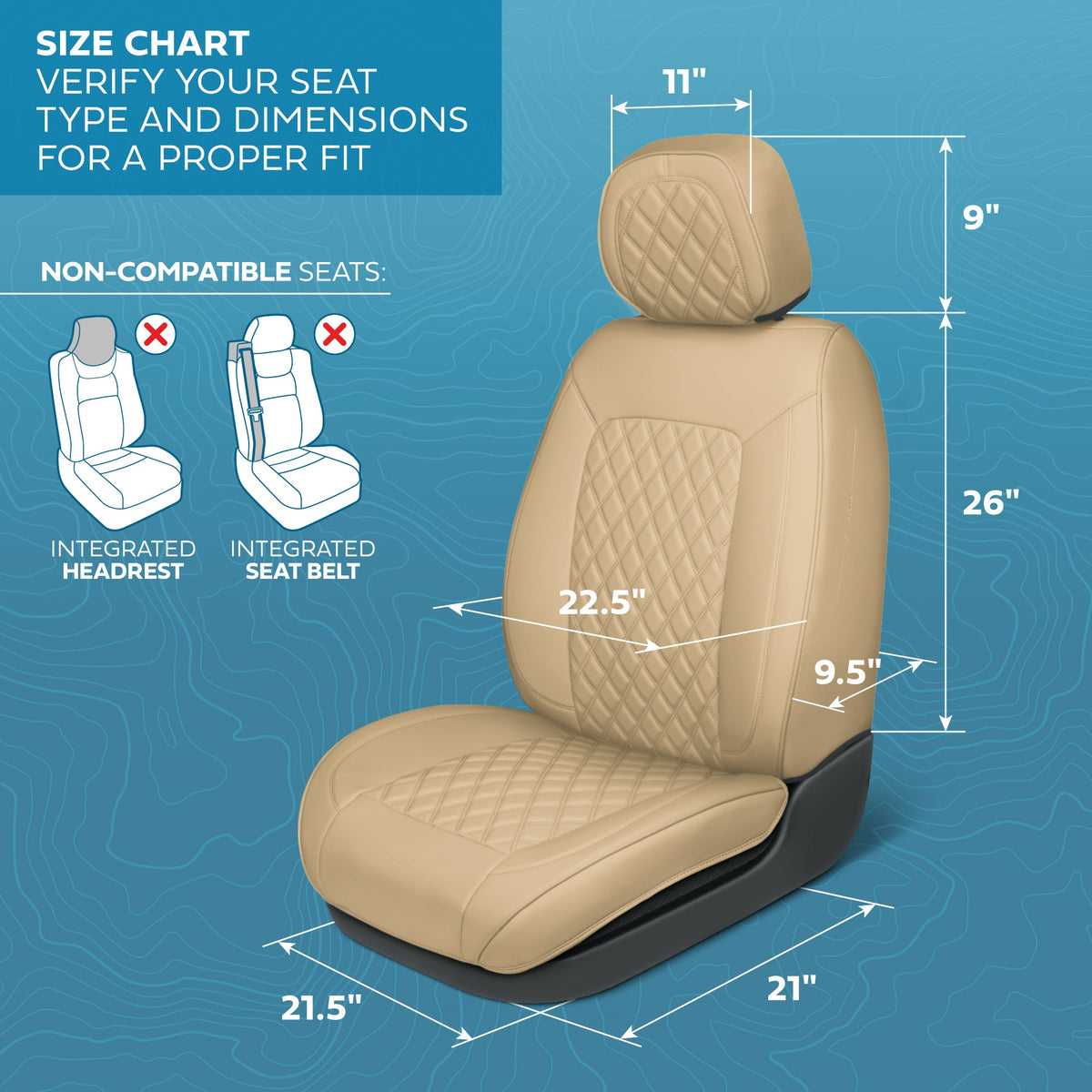 MotorBox Prestige Edition Faux Leather Seat Covers for Cars, Trucks, & SUV – 2 Beige Car Seat Covers for Front Seats - Universal Fit Car Accessories Automotive Interior Protector for Most Vehicles
