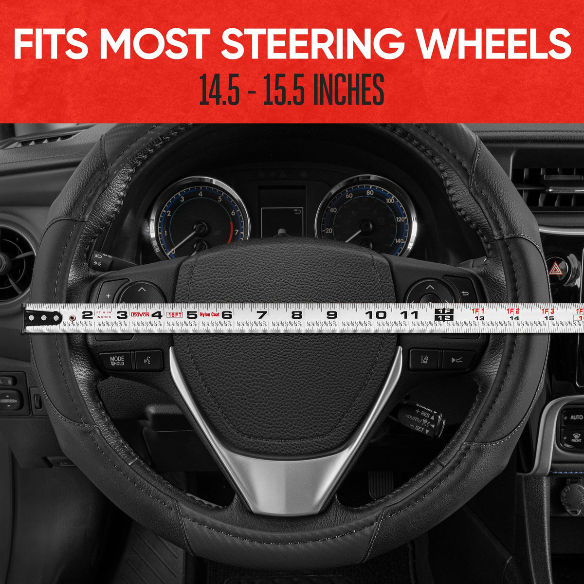 MotorTrend GripDrive Carbon Fiber Weave Ergonomic Grip Steering Wheel Cover (Fits 14.5" - 15.5")