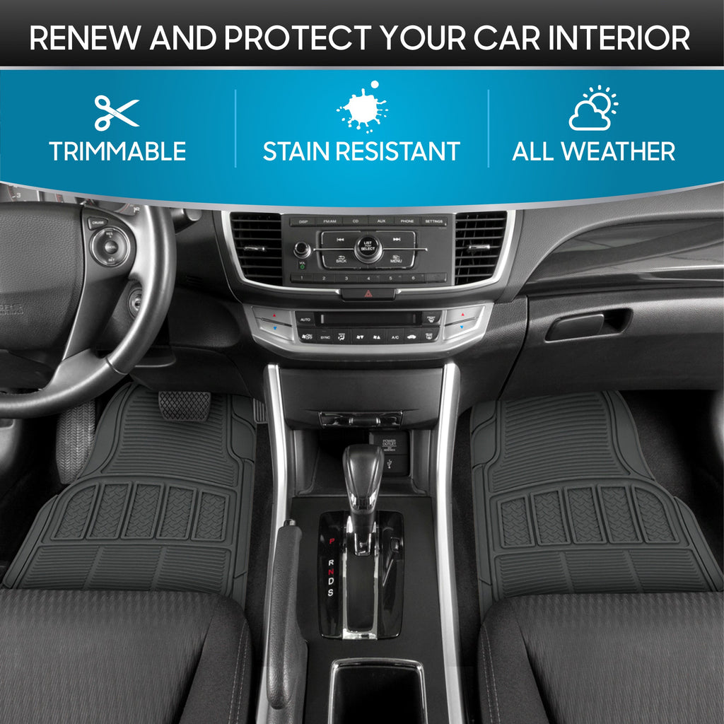 BDK 3-Piece Square Heel Pads Front Floor Mats and Rear Floor Mats - Heavy Duty, All Weather, Trim to Fit