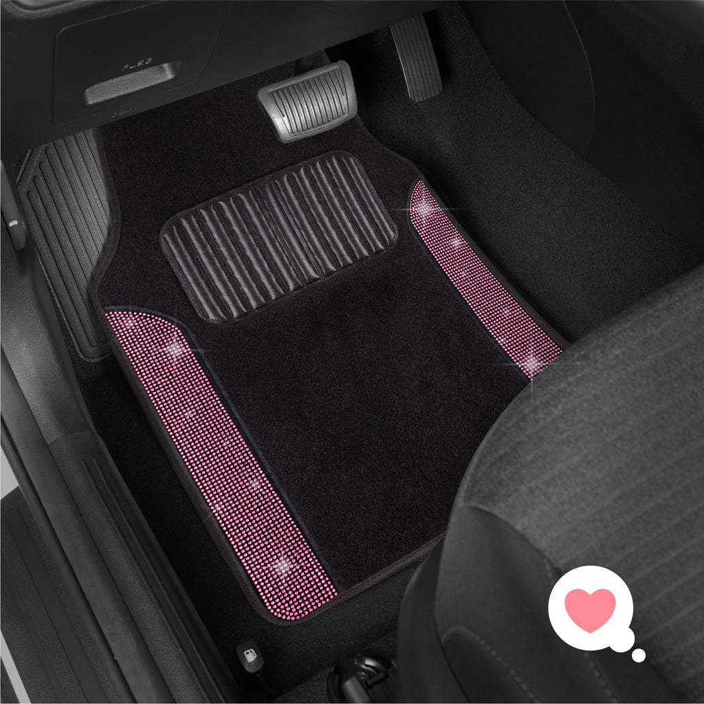 Carbella 4-Piece Diamond Bling Front Floor Mats and Rear Floor Mats - Pink