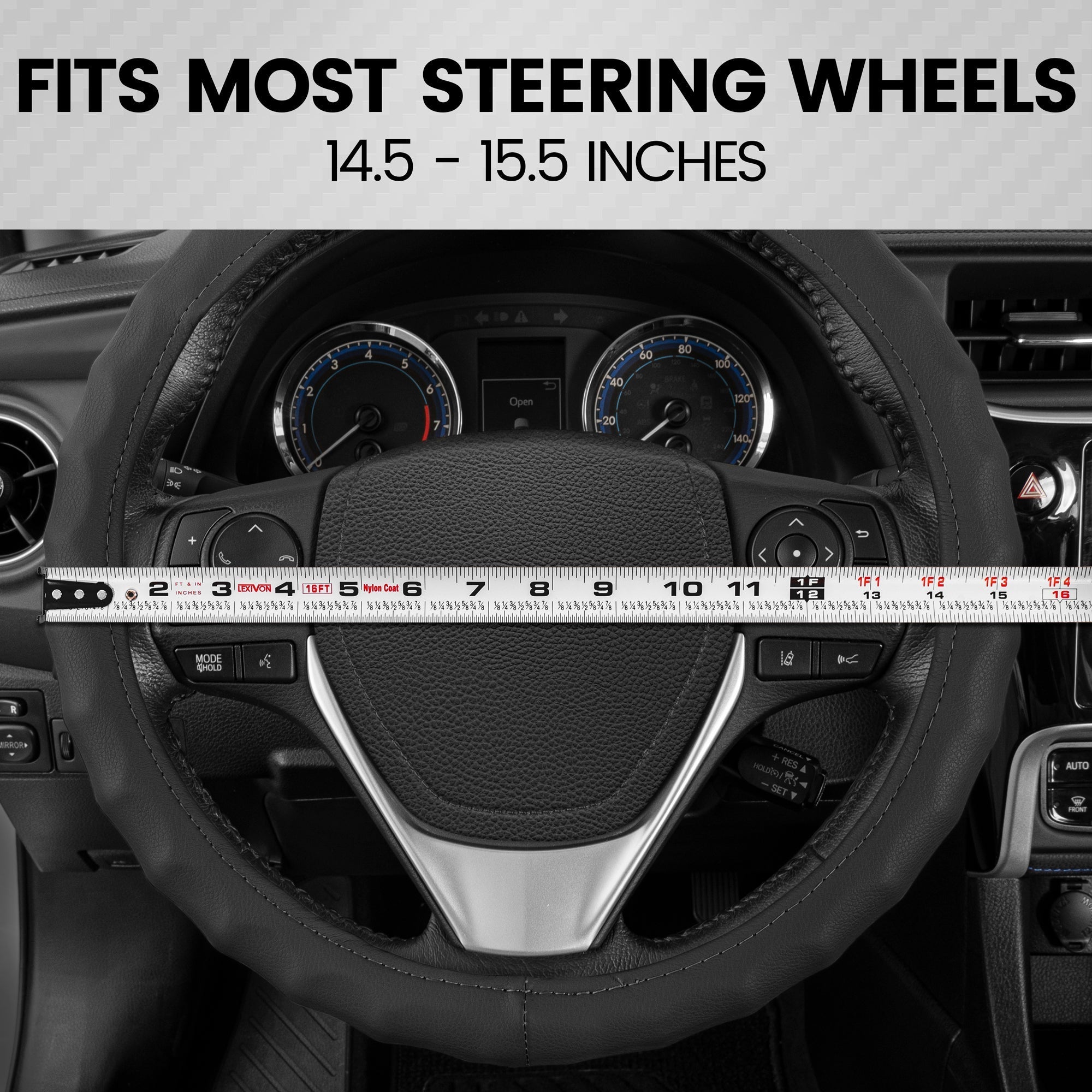 BDK Genuine Leather Ergonomic Non-Slip Grip Steering Wheel Cover (Fits 14.5" - 15.5")