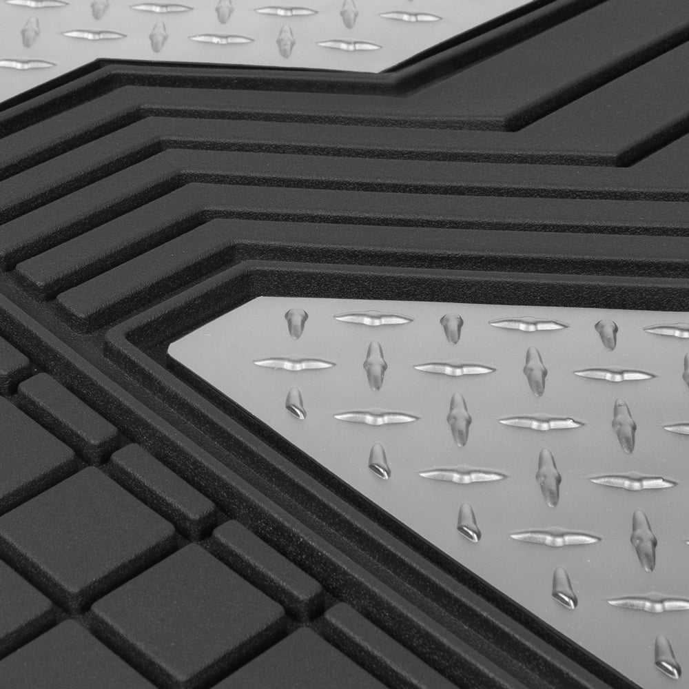 CAT 4-Piece Two-Tone Metallic-Look Front Floor Mats and Rear Floor Mats - Heavy Duty, All Weather, Trim to Fit