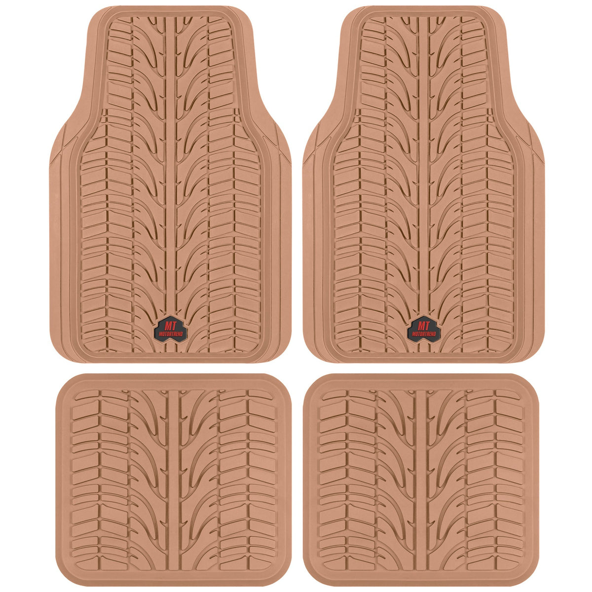 MotorTrend 4-Piece Grand Prix Tire Tread Front Floor Mats and Rear Floor Mats - Heavy Duty, All Weather, Trim to Fit