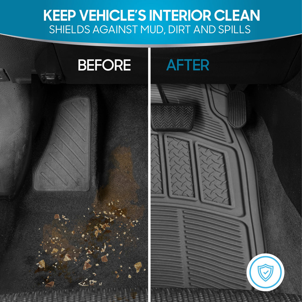 BDK 3-Piece Square Heel Pads Front Floor Mats and Rear Floor Mats - Heavy Duty, All Weather, Trim to Fit