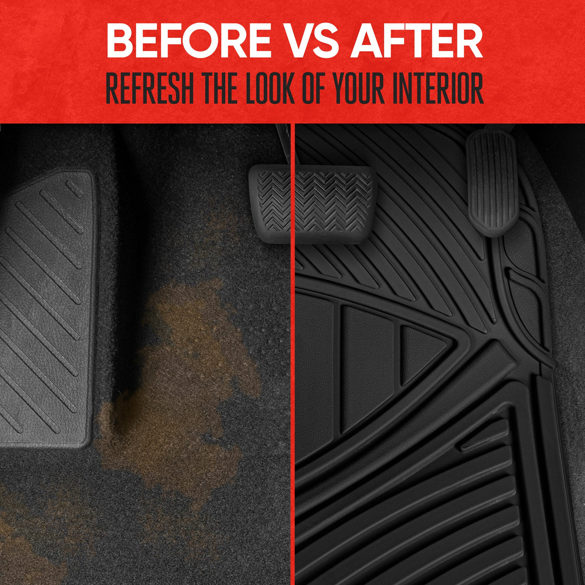 MotorTrend 3-Piece FlexTough Performance Deep Channel Front Floor Mats and Rear Floor Mat - Heavy Duty, All Weather, Trim to Fit