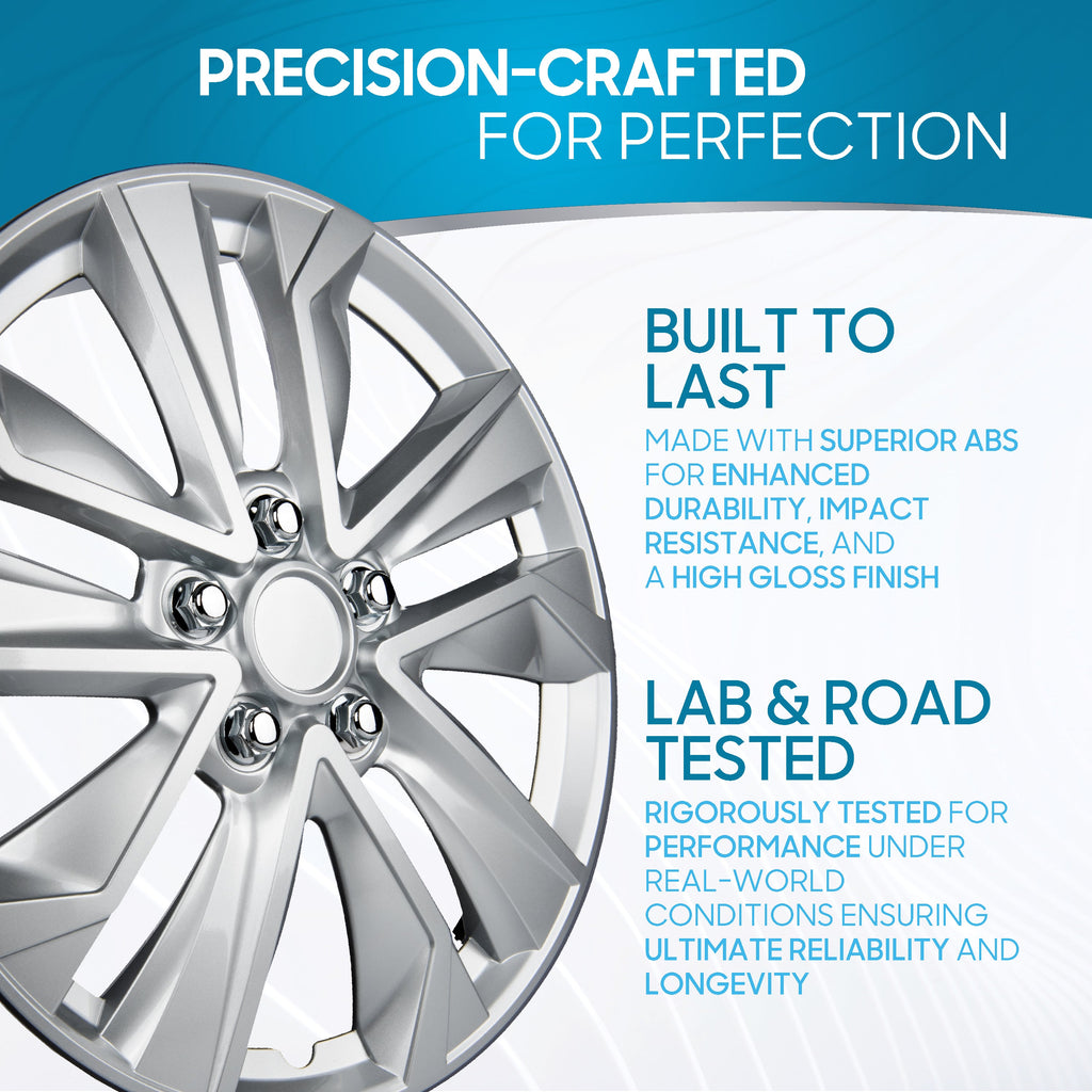 BDK 16 Inch Hubcaps Set of 4 – OEM Replacement Snap-On Wheel Rim Covers - Universal Fit Car Wheel Cover for Cars, Trucks, SUV, Vans Durable ABS Silver 10-Spoke Hub-Cap Car Accessories Exterior