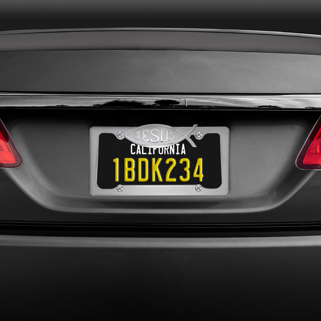BDK Die-Cast Stainless Metal License Plate Frame/Holder Universal Size - Blank Metal Design (Pack of 2)