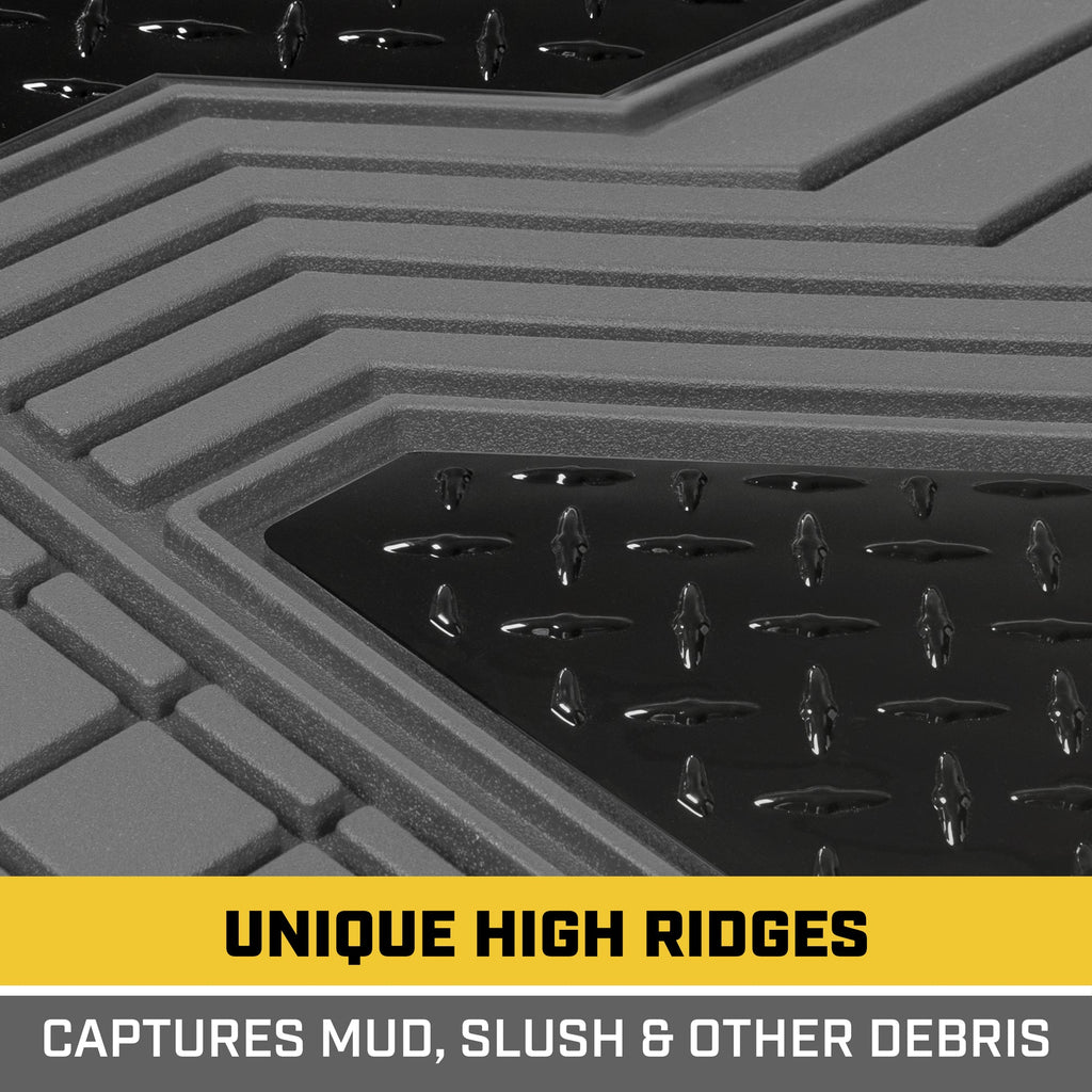 CAT 4-Piece Two-Tone Metallic-Look Front Floor Mats and Rear Floor Mats - Heavy Duty, All Weather, Trim to Fit