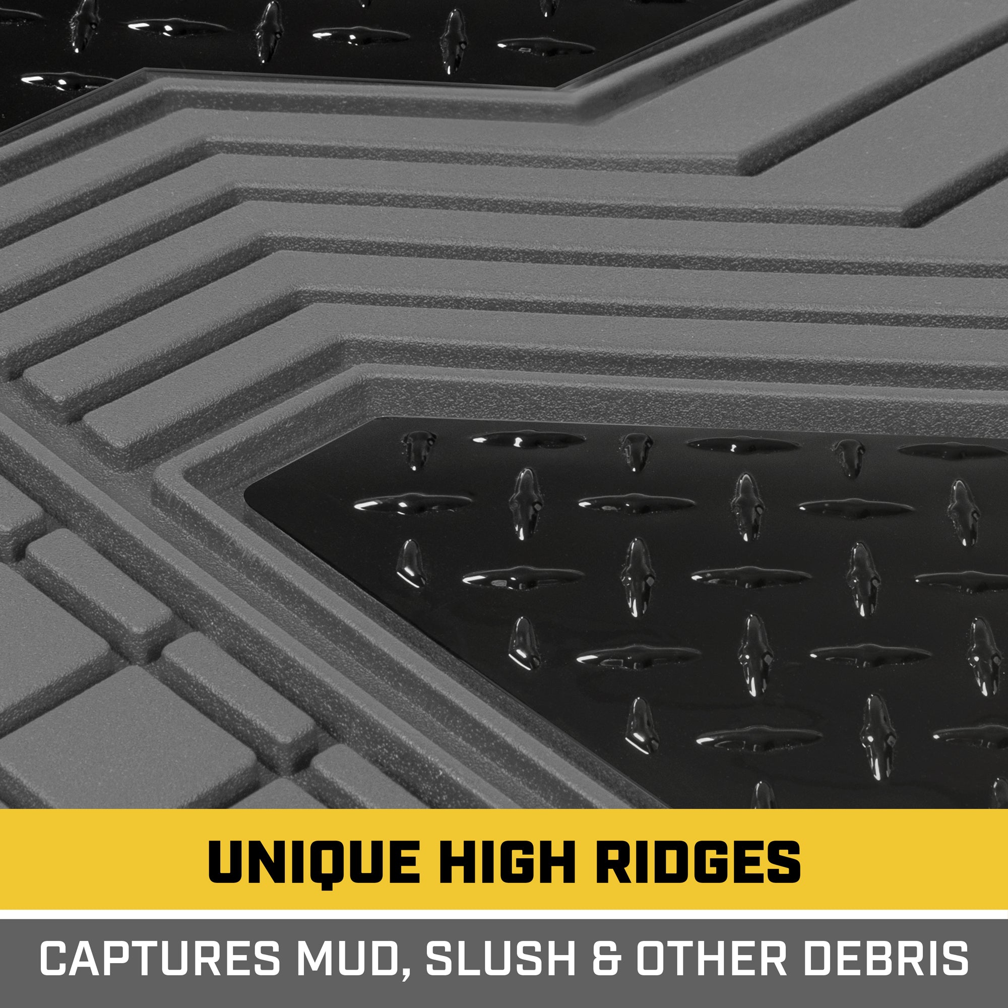 CAT 4-Piece Two-Tone Metallic-Look Front Floor Mats and Rear Floor Mats - Heavy Duty, All Weather, Trim to Fit