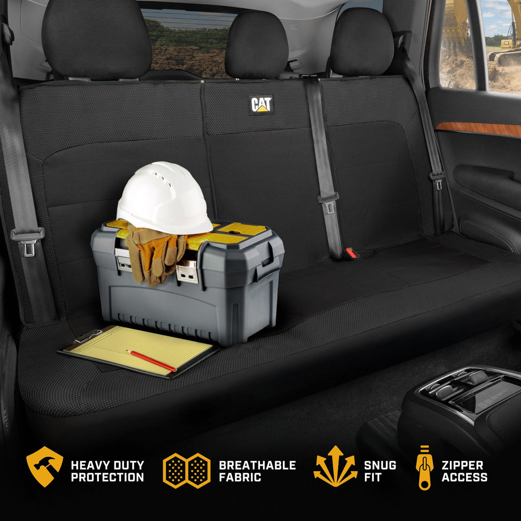Cat Flexfit Black Rear Seat Cover for Car - Durable Canvas & Mesh Design 60/40 Split Bench Protector for Cars, Trucks & SUVs - Back Seat Cover for Rear Bench - Interior Car Accessory
