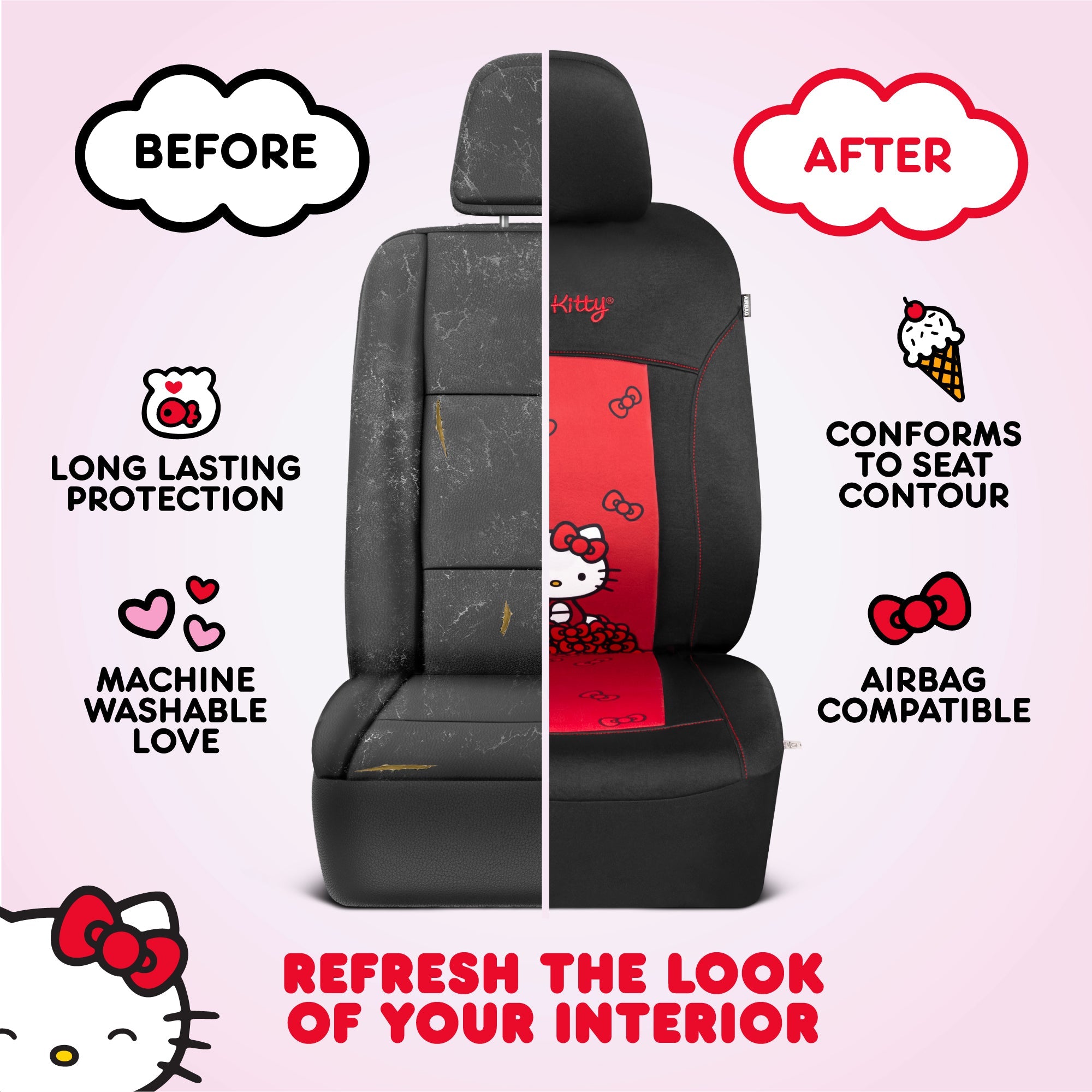 Carbella Official Hello Kitty 2-Pack Front Seat Covers