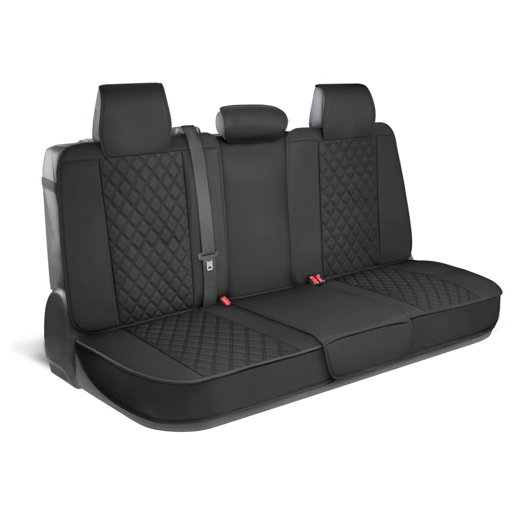 MotorBox Premium Napa Leather Rear Seat Cover - Semi Universal Fit for Most Cars, Truck & SUV - Black Back Seat Protector - Anti-Slip, Durable Bench Cover - Easy Install, Luxury Car Interior Upgrade