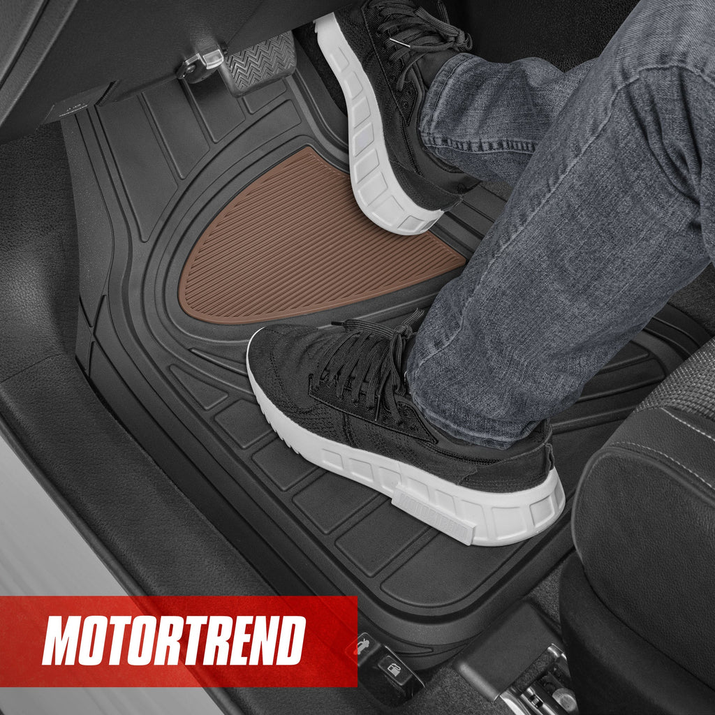 MotorTrend 4-Piece Two-Tone Non-Slip Heel Pad Front Floor Mats and Rear Floor Mats - Heavy Duty, All Weather, Trim to Fit