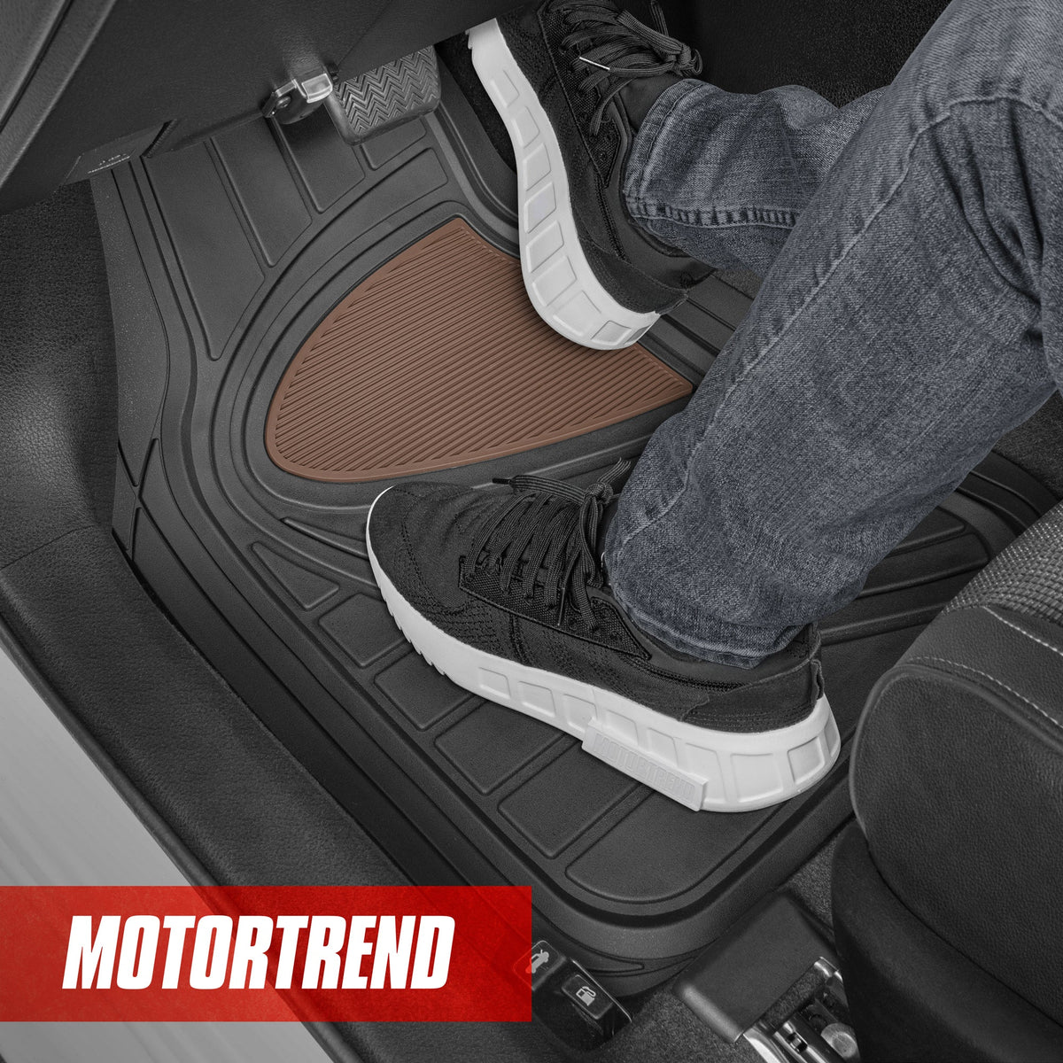 MotorTrend 4-Piece Two-Tone Non-Slip Heel Pad Front Floor Mats and Rear Floor Mats - Heavy Duty, All Weather, Trim to Fit