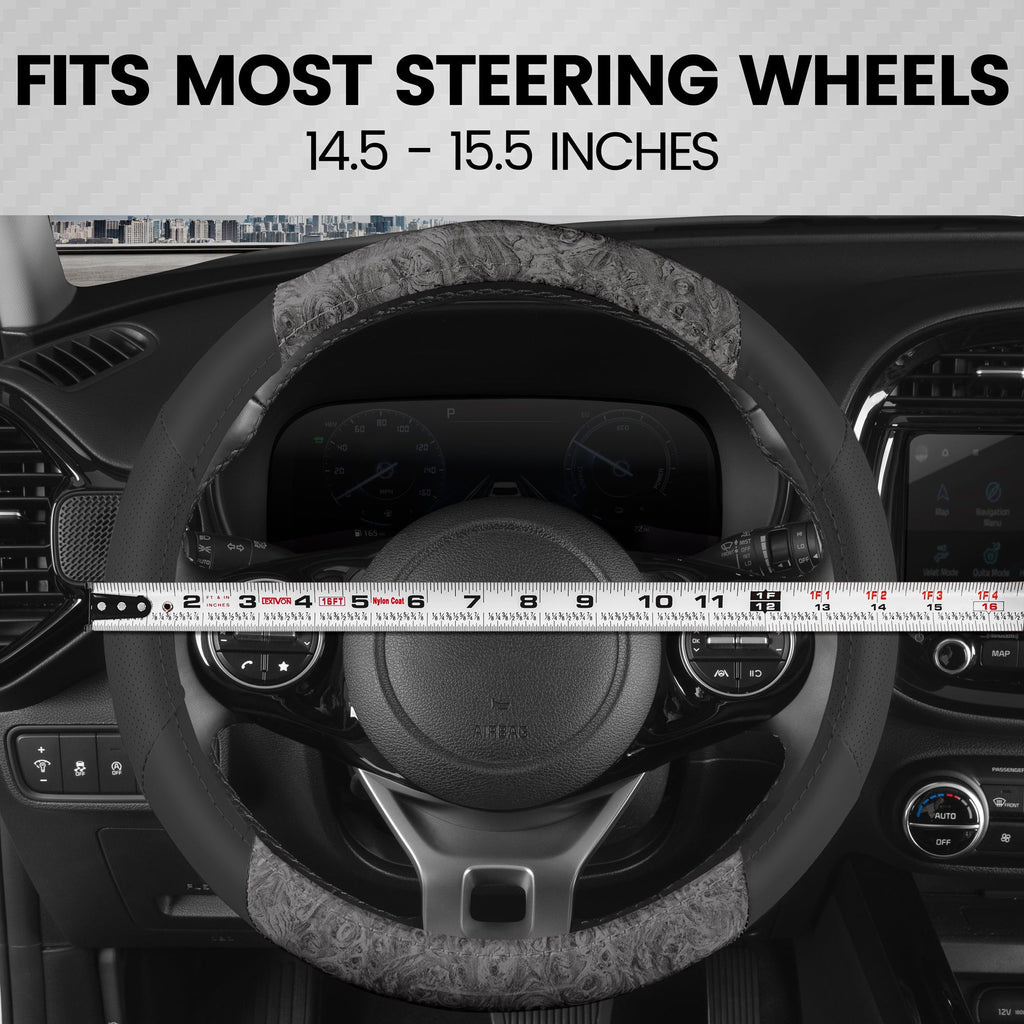 BDK Burlwood Pattern and Leatherette Sport Grip Steering Wheel Cover (Fits 14.5" - 15.5")