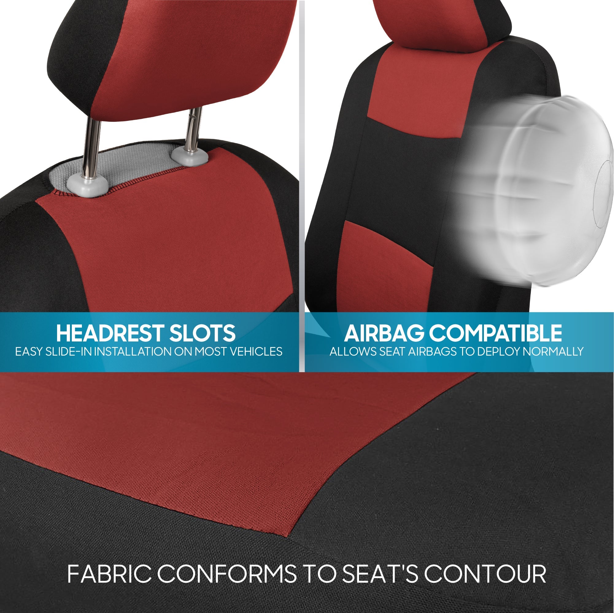 BDK 9-Piece PolyPro Front Seat Covers and Rear Seat Covers - Black/Terracotta