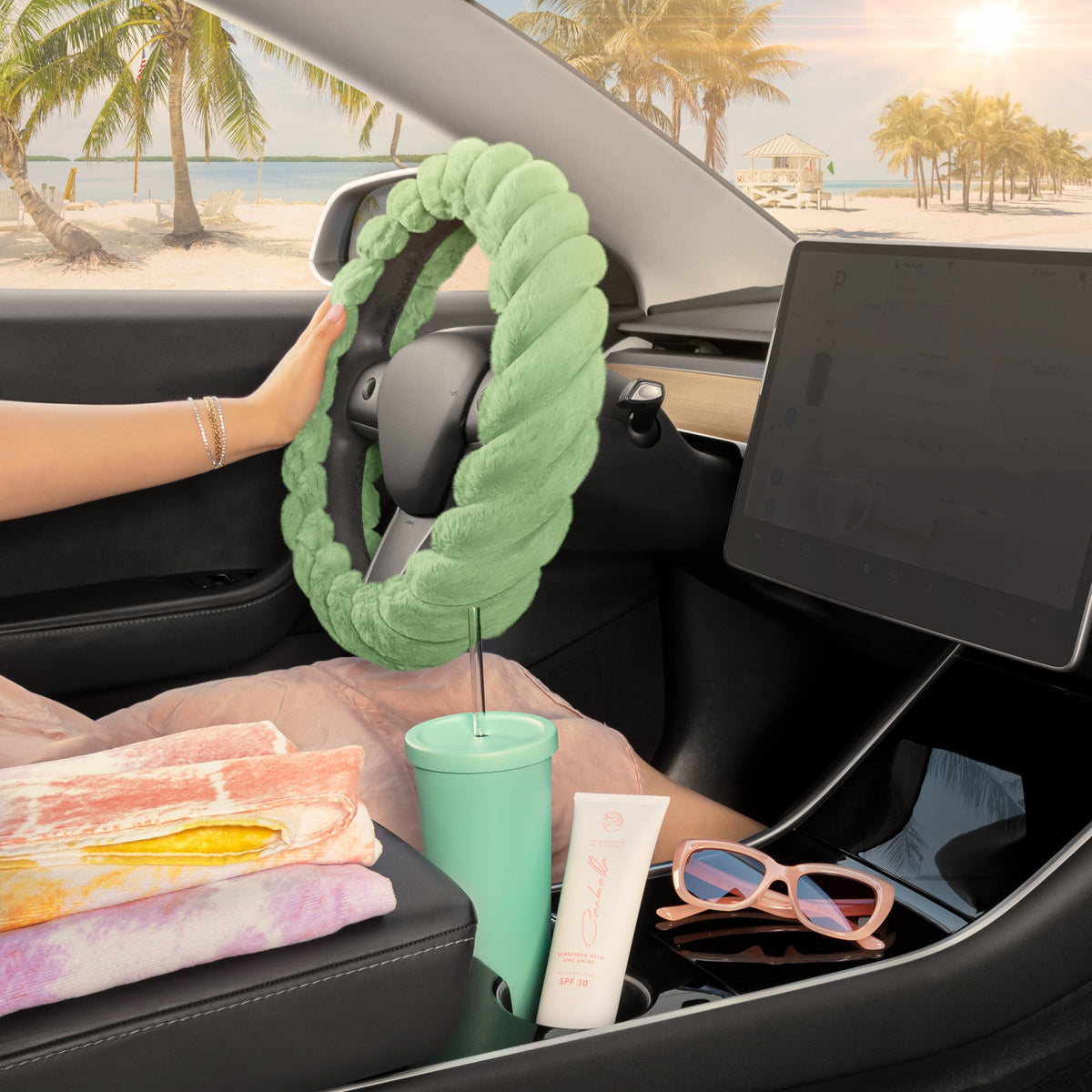 Carbella Twisted Plush Fur Steering Wheel Cover (Fits 14.5" - 15.5")