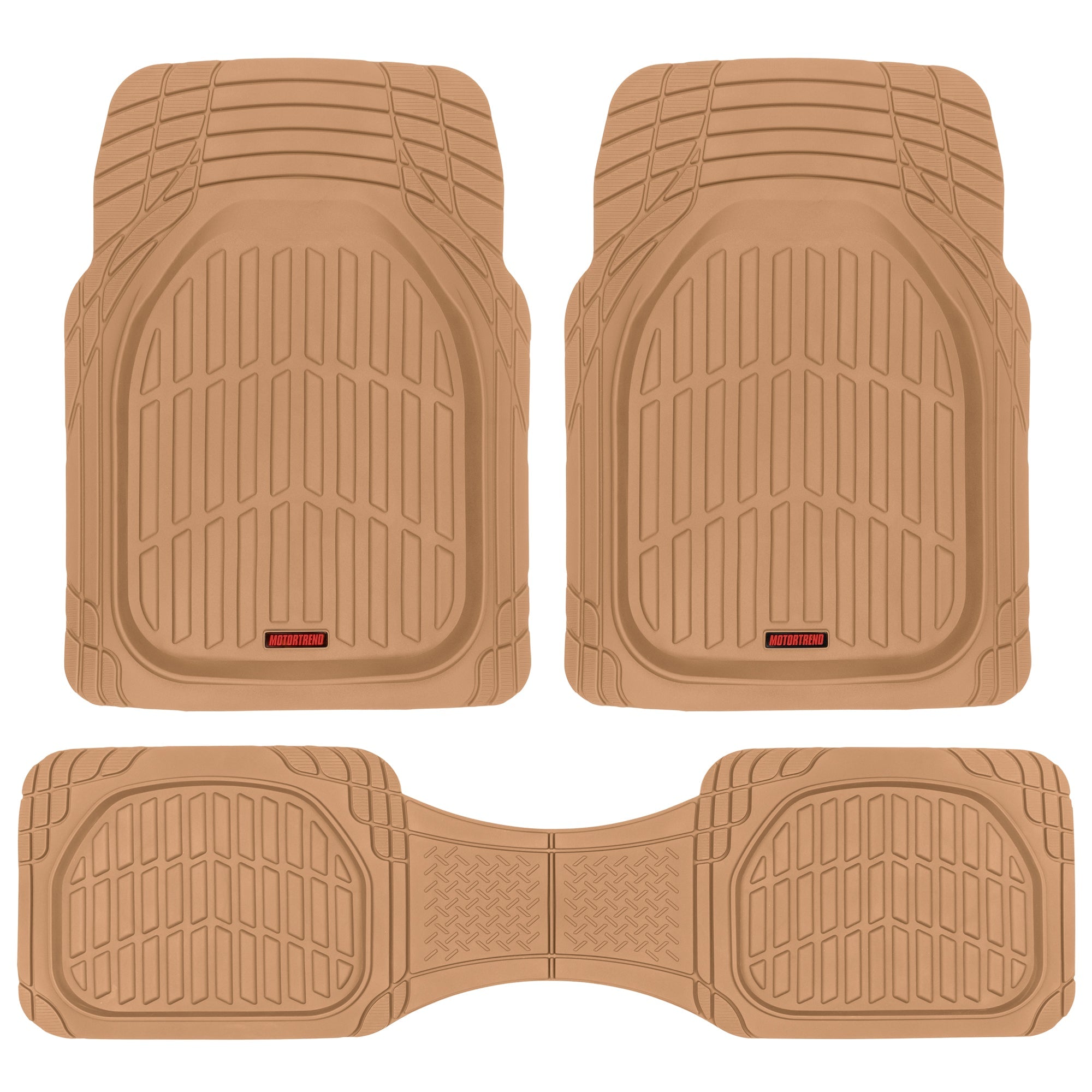 MotorTrend 3-Piece FlexTough Deep Dish Front Floor Mats and Rear Floor Mat - Heavy Duty, All Weather, Trim to Fit