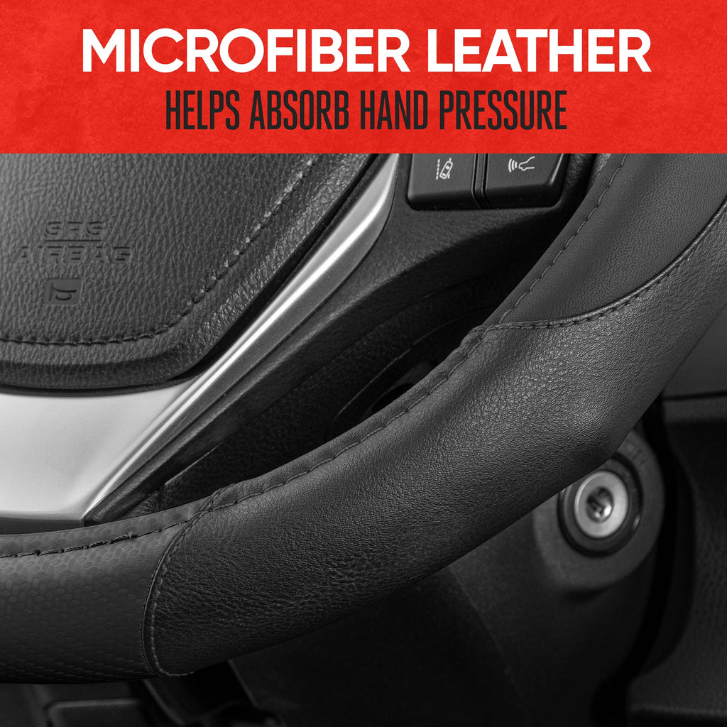MotorTrend GripDrive Carbon Fiber Weave Ergonomic Grip Steering Wheel Cover (Fits 14.5" - 15.5")