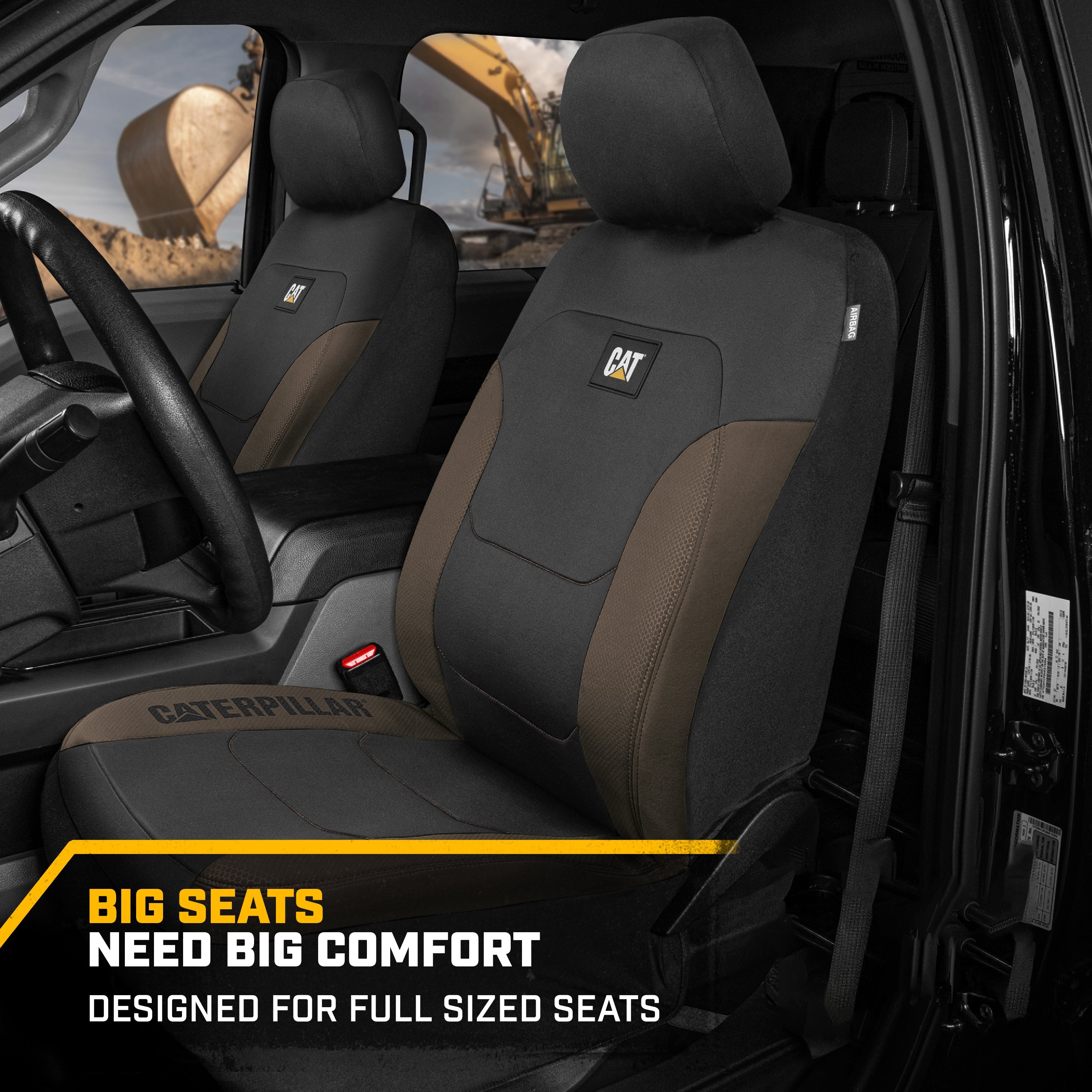 Cat® FlexFit™ Black Beige Seat Covers for Cars, Trucks, & SUV - Set of (2) Front Car Seat Cover Front Seat Protectors - Airbag Compatible Seat Covers for SUV Interior Covers & Seat Cover Accessories