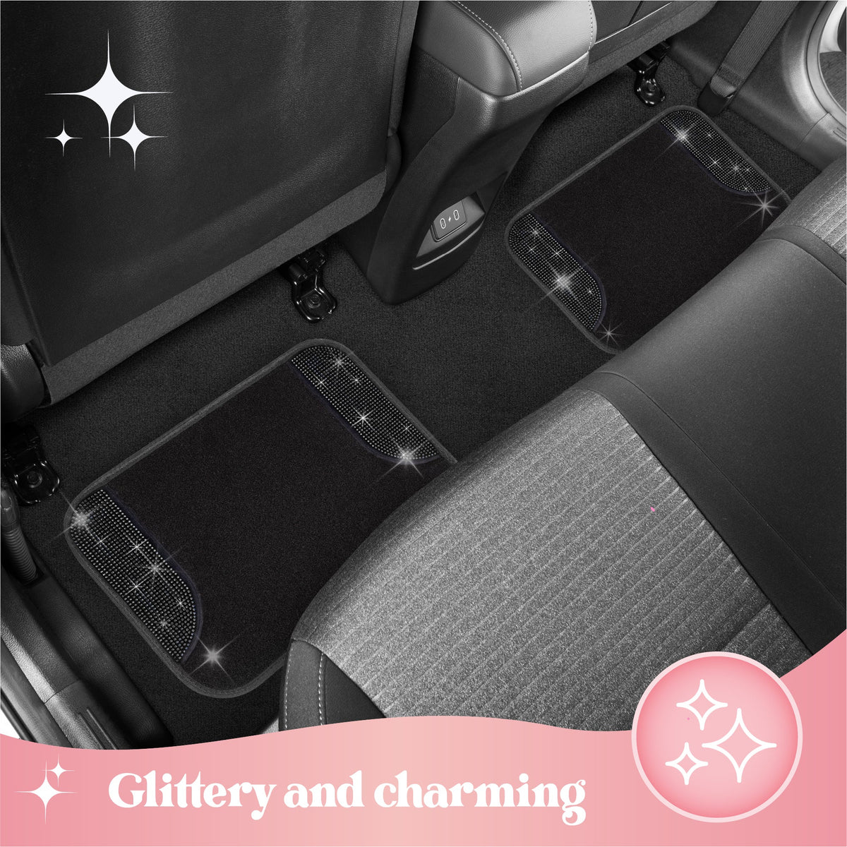 Carbella 4-Piece Black Diamond Crystals Front  Floor Mats and Rear Floor Mats