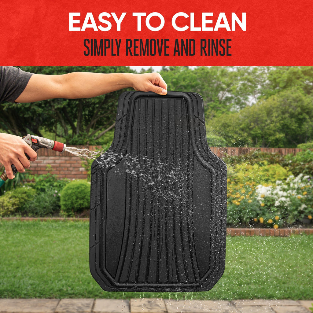 MotorTrend 4-Piece Shield Two-Tone Gloss Front Floor Mats and Rear Floor Mats - Heavy Duty, All Weather, Trim to Fit