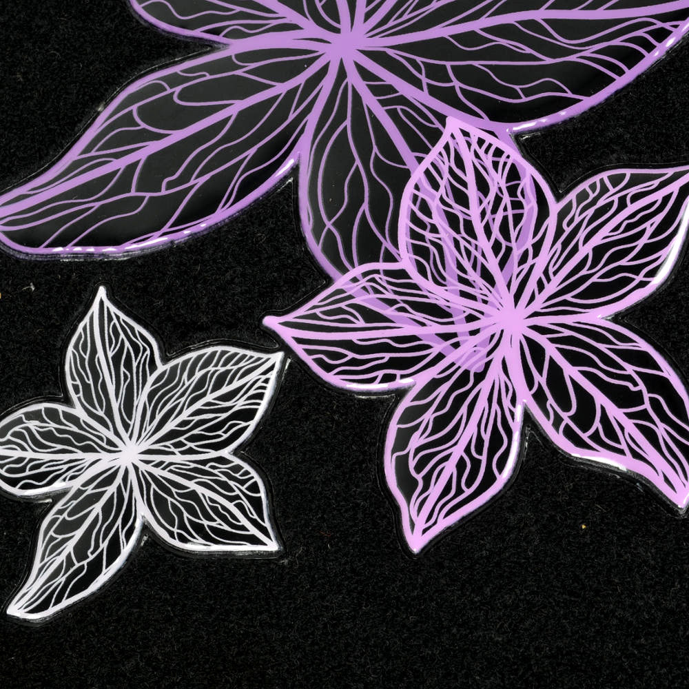 BDK 5-Piece Purple & White Flowers Front Floor Mats, Rear Floor Mats, and Steering Wheel Cover (Fits 14.5" - 15.5")