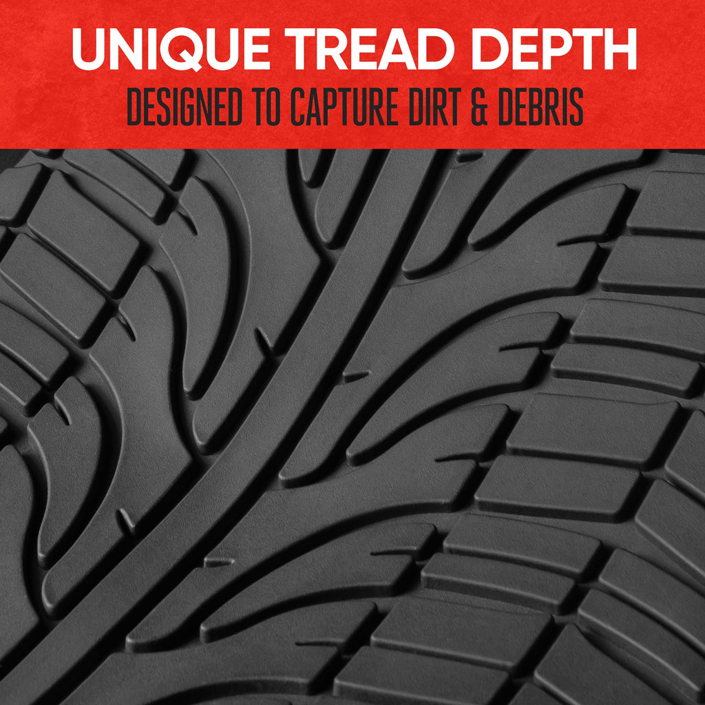 MotorTrend 4-Piece Grand Prix Tire Tread Front Floor Mats and Rear Floor Mats - Heavy Duty, All Weather, Trim to Fit
