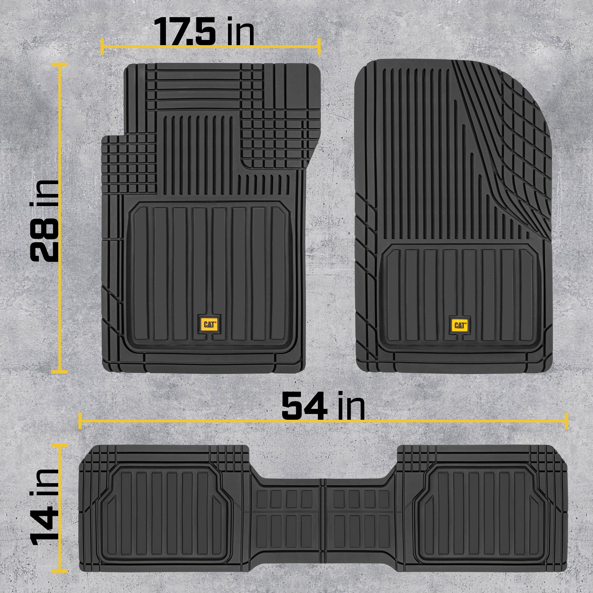CAT 3-Piece ToughLiner Front Floor Mats and Rear Floor Mats - Heavy Duty, All Weather, Trim to Fit