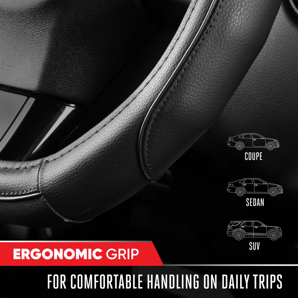MotorTrend Stealth D-Shaped Steering Wheel Cover (Fits 14.5" - 15.5")