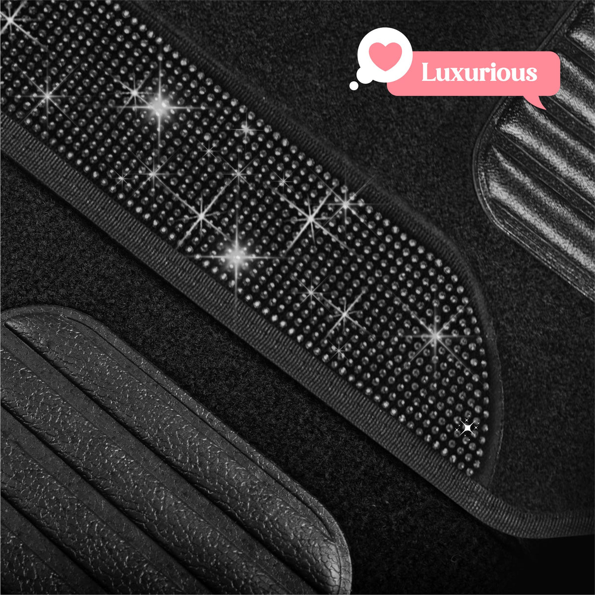 Carbella 4-Piece Black Diamond Crystals Front  Floor Mats and Rear Floor Mats