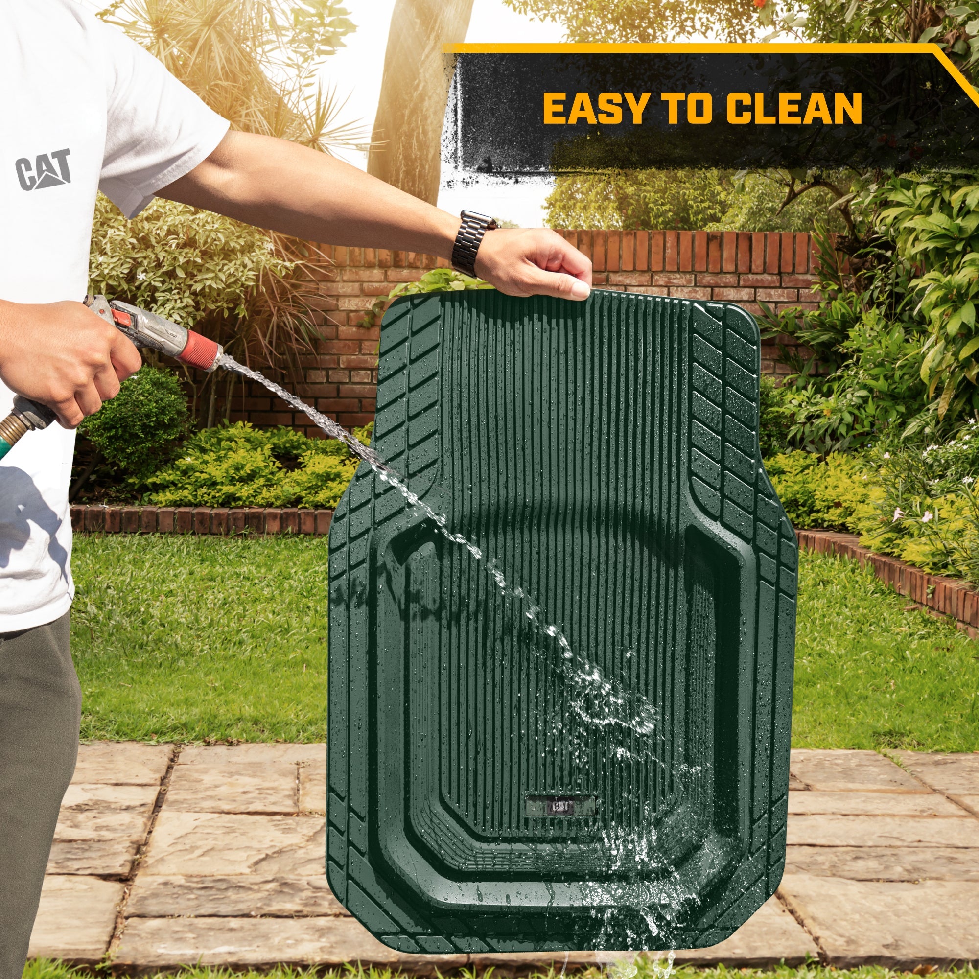 Cat® ToughLiner™ Car Floor Mats - Heavy Duty Trim To Fit Mat For Trucks - Car Mats & SUV Floor Liners for Car - All-Weather Truck Accessories & Odorless Rubber Automotive Mats - Green