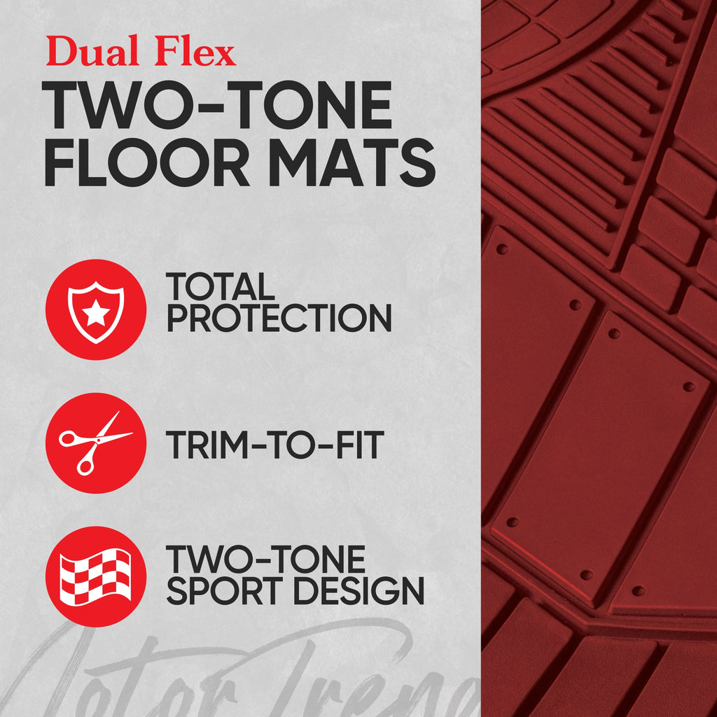 MotorTrend 4-Piece DualFlex Deep Drainage Channels Front Floor Mats and Rear Front Floor Mats - Heavy Duty, All Weather, Trim to Fit